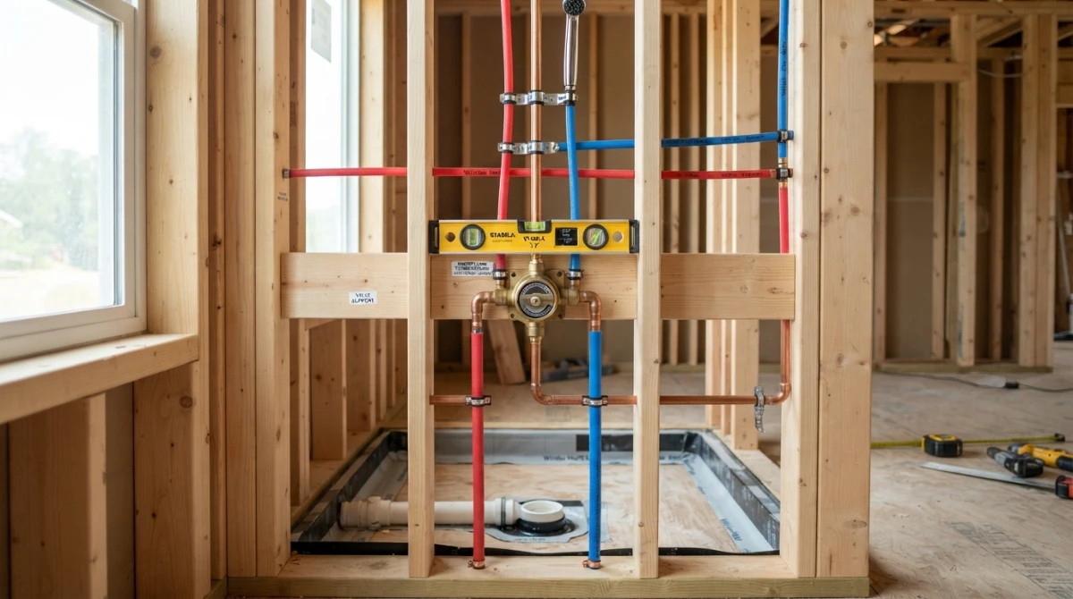Plumber_installs_pipes_in_wall_